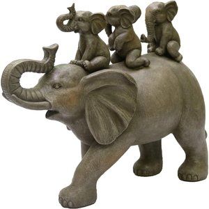 8" H Gray 3 Baby Elephants Riding an Elephant Resin Statue  Home Decor